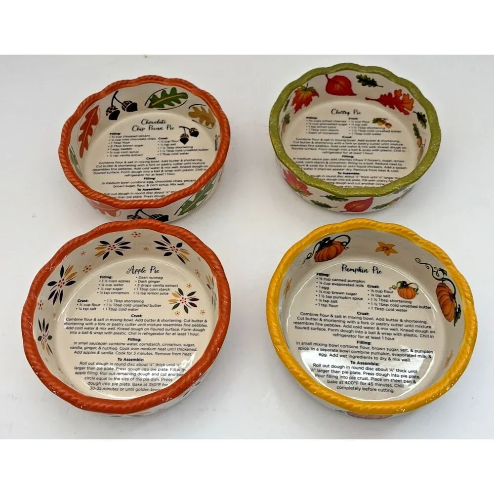 Temp-tations by Tara Fall Seasonal Ceramic Mini Pie Dishes 12 Recipes 4 pc set
